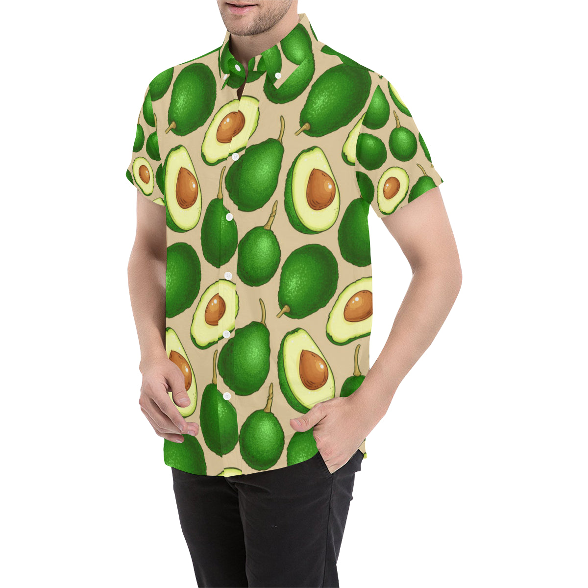 Avocado Pattern Print Design AC010 Men's Short Sleeve Button Up Shirt