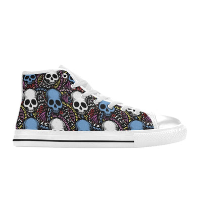 Skull Print Design LKS305 High Top Women's White Shoes