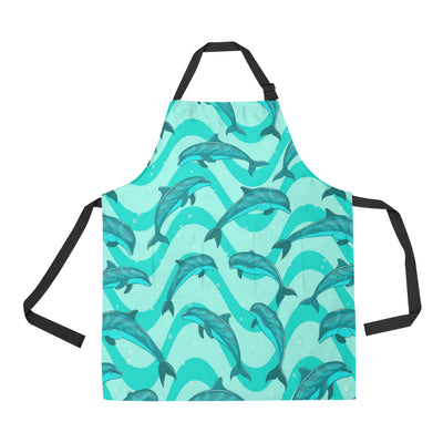 Dolphin Wave Print Apron with Pocket