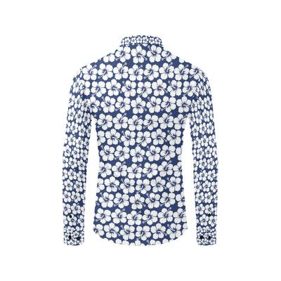 Hibiscus Blue Hawaiian Flower Pattern Men's Long Sleeve Shirt