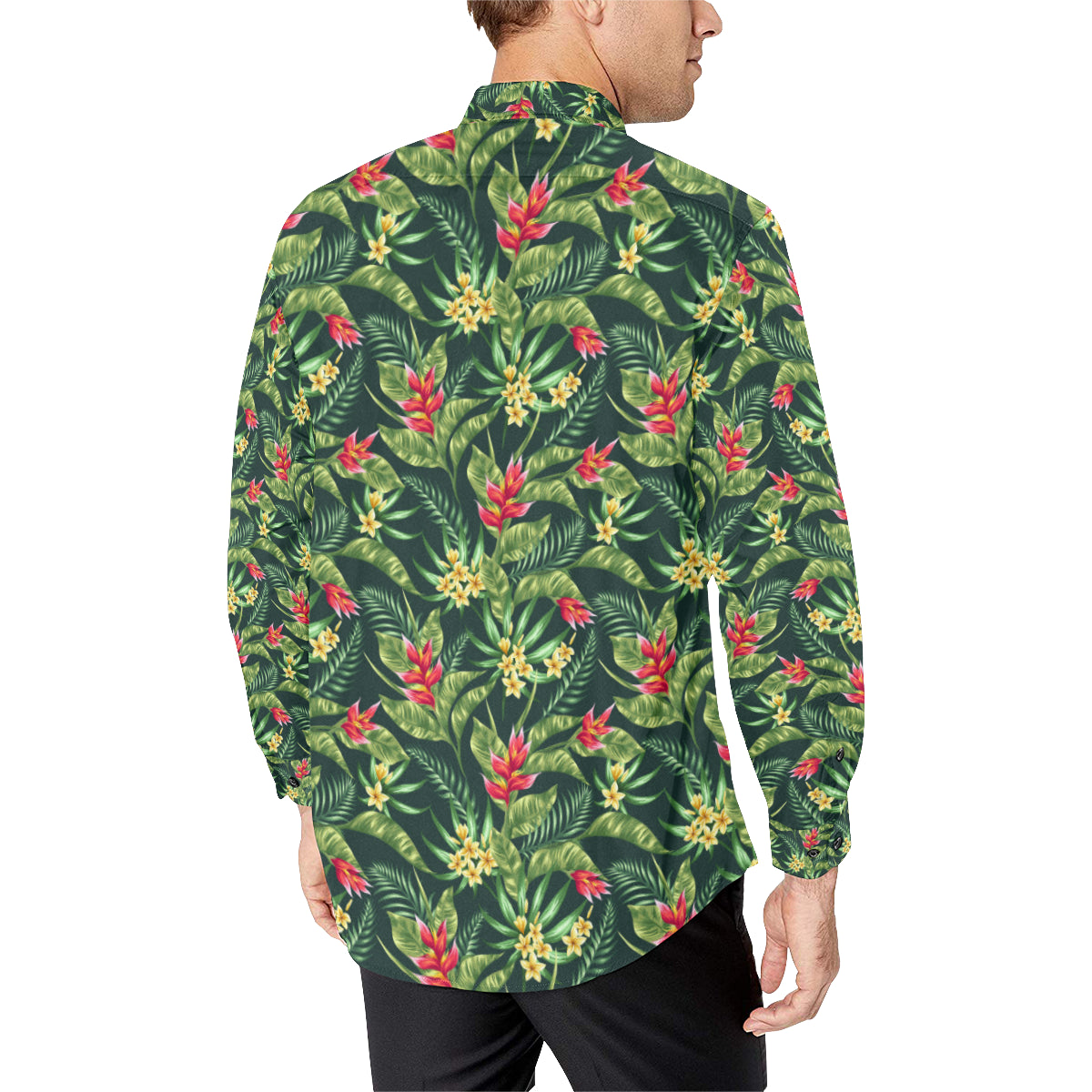 Tropical Folower Red Heliconia Print Men's Long Sleeve Shirt