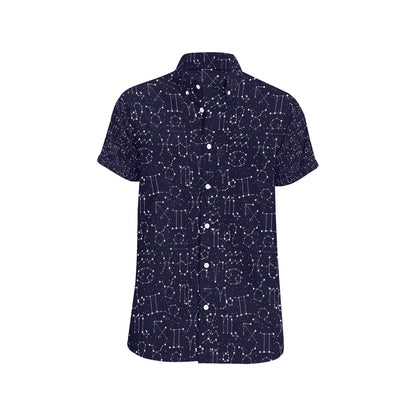 Zodiac Pattern Design Print Men's Short Sleeve Button Up Shirt