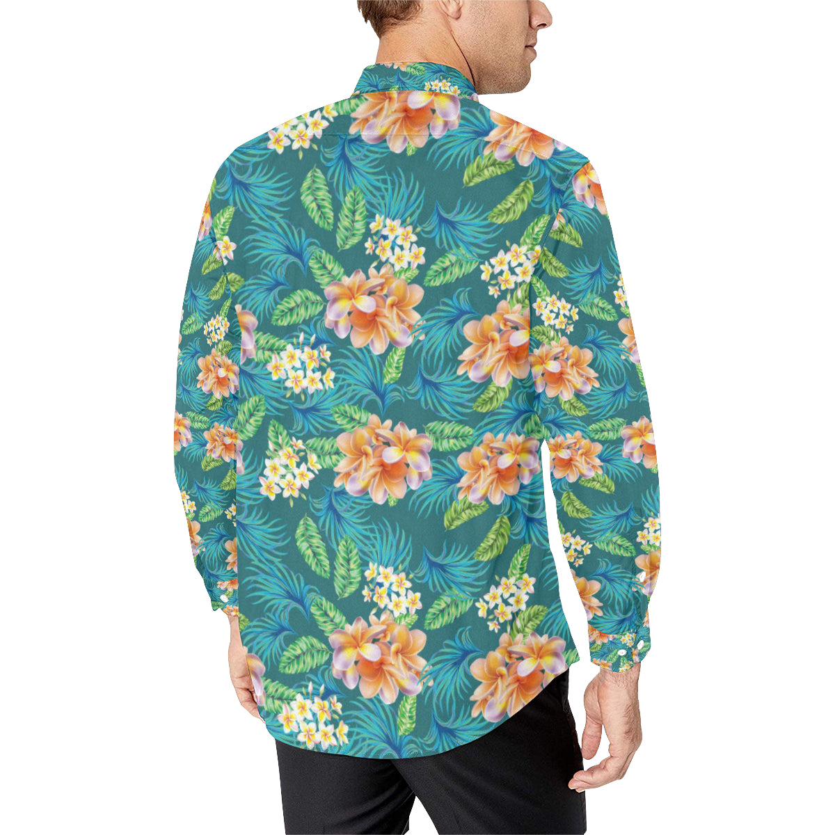 Plumeria Tropical Flower Design Print Men's Long Sleeve Shirt