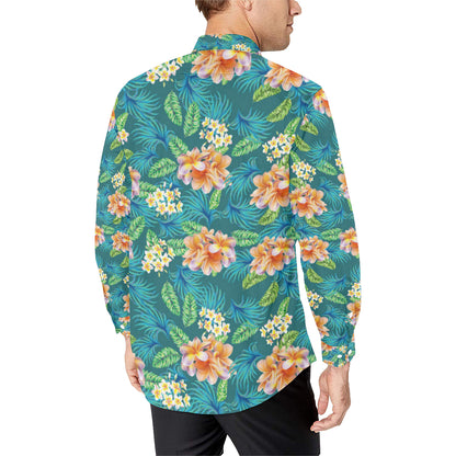 Plumeria Tropical Flower Design Print Men's Long Sleeve Shirt