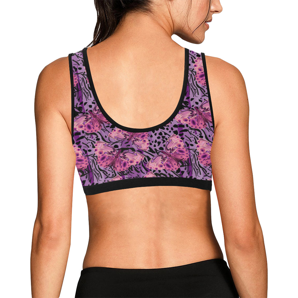 Purple Butterfly Leopard Sports Bra