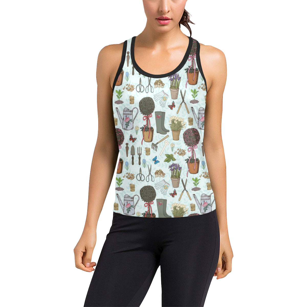 Gardening Pattern Print Design G01 Women's Racerback Tank Top