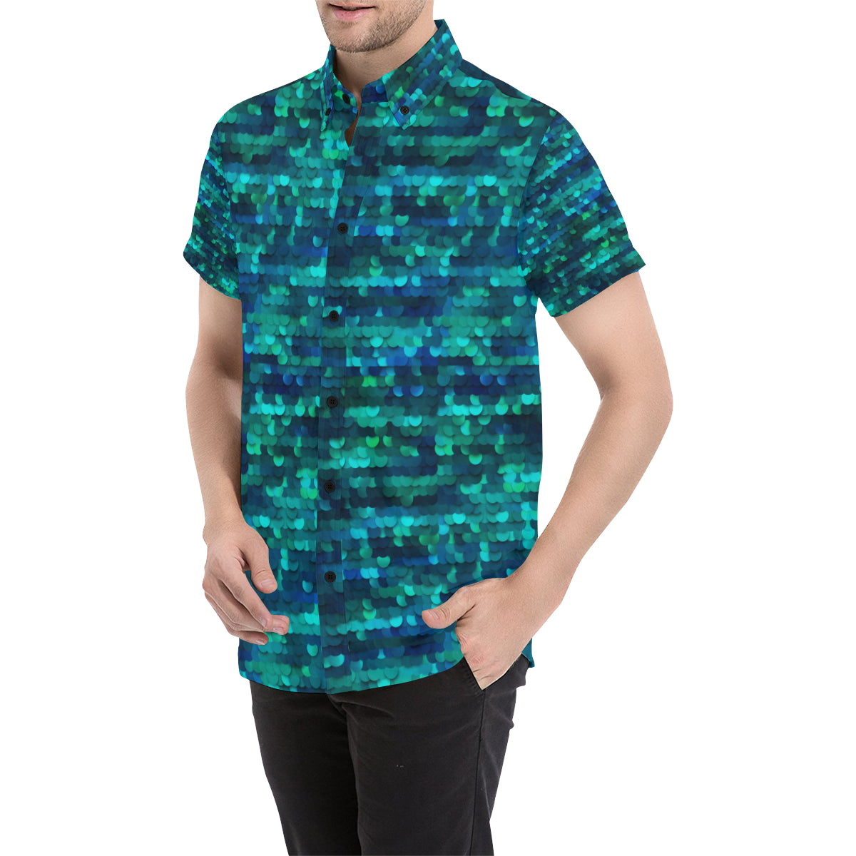 Mermaid Scales Pattern Print Design 06 Men's Short Sleeve Button Up Shirt