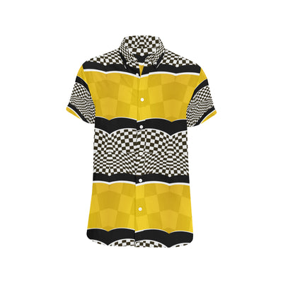 Checkered Pattern Print Design 02 Men's Short Sleeve Button Up Shirt