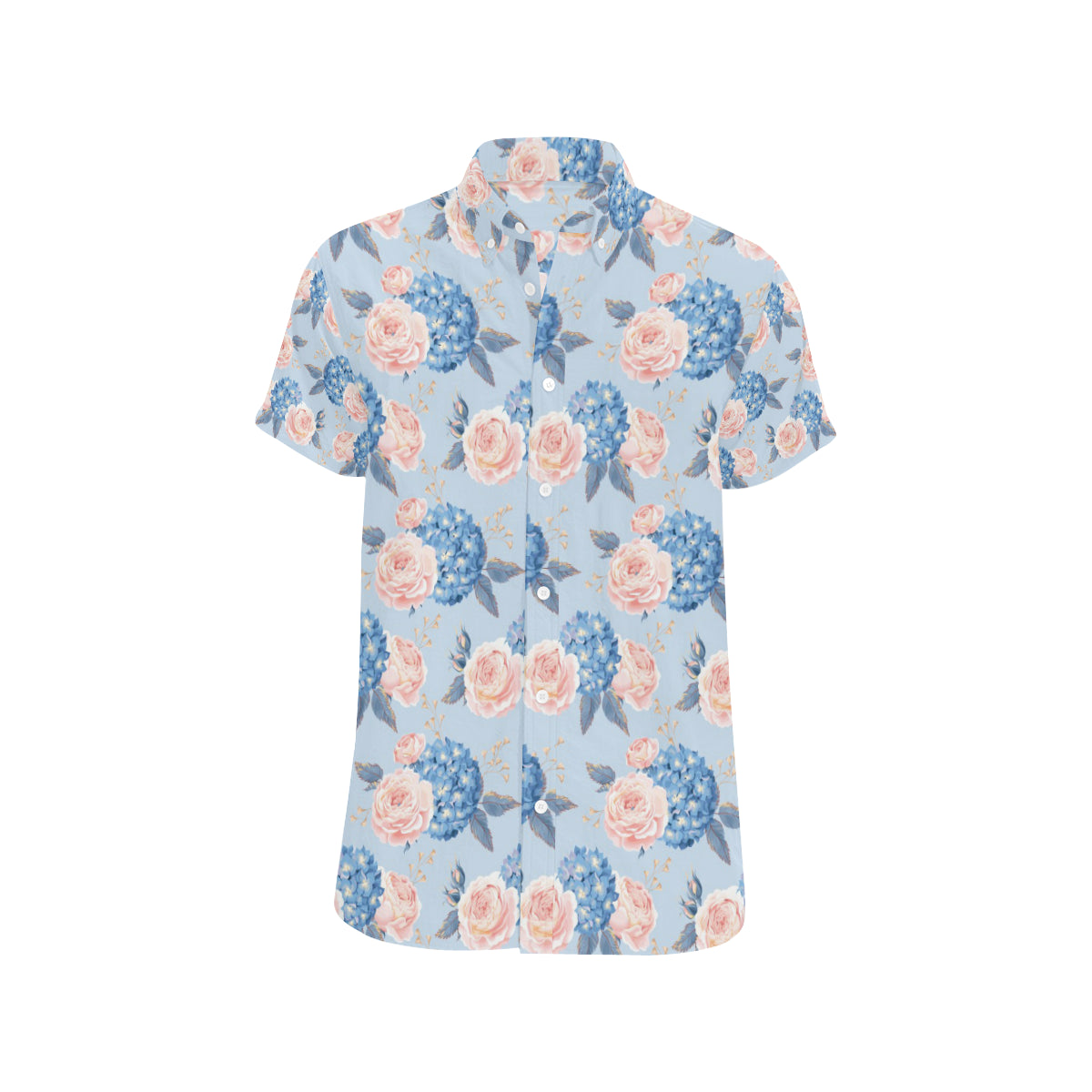 Hydrangea Pattern Print Design HD06 Men's Short Sleeve Button Up Shirt