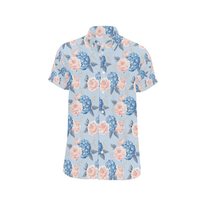 Hydrangea Pattern Print Design HD06 Men's Short Sleeve Button Up Shirt