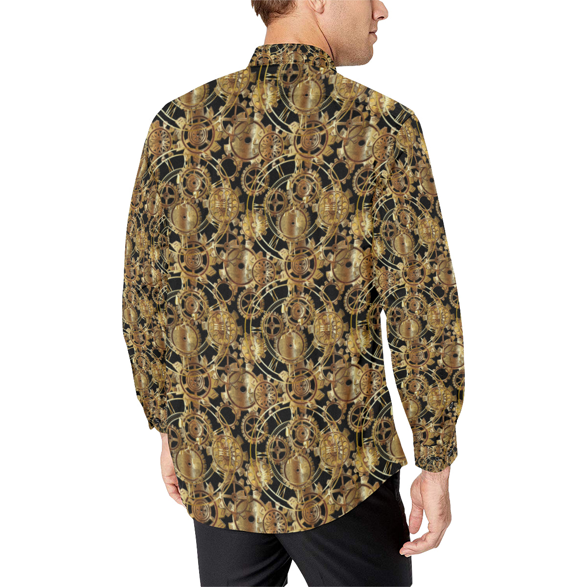 Steampunk Gear Design Themed Print Men's Long Sleeve Shirt