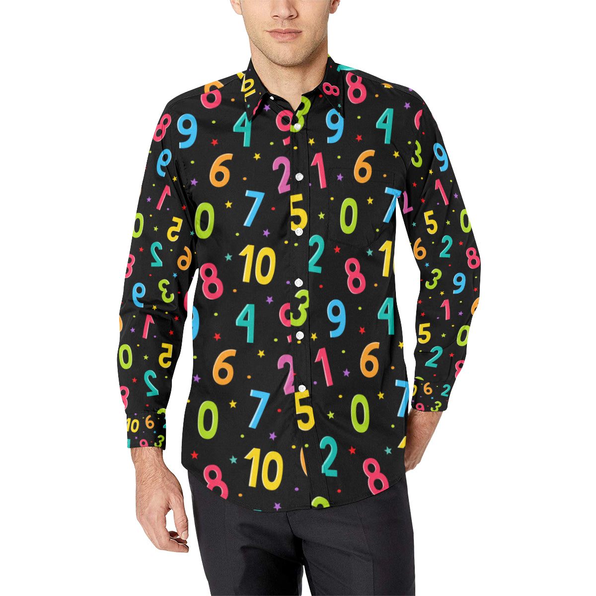 Number Pattern Print Design A04 Men's Long Sleeve Shirt