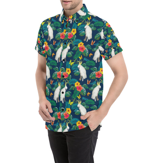 Cockatoo Tropical Pattern Print Design 02 Men's Short Sleeve Button Up Shirt
