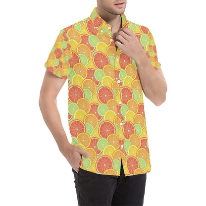 Grapefruit Pattern Print Design GF01 Men's Short Sleeve Button Up Shirt