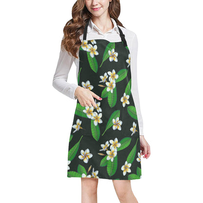 White Plumeria Pattern Print Design PM023 Apron with Pocket