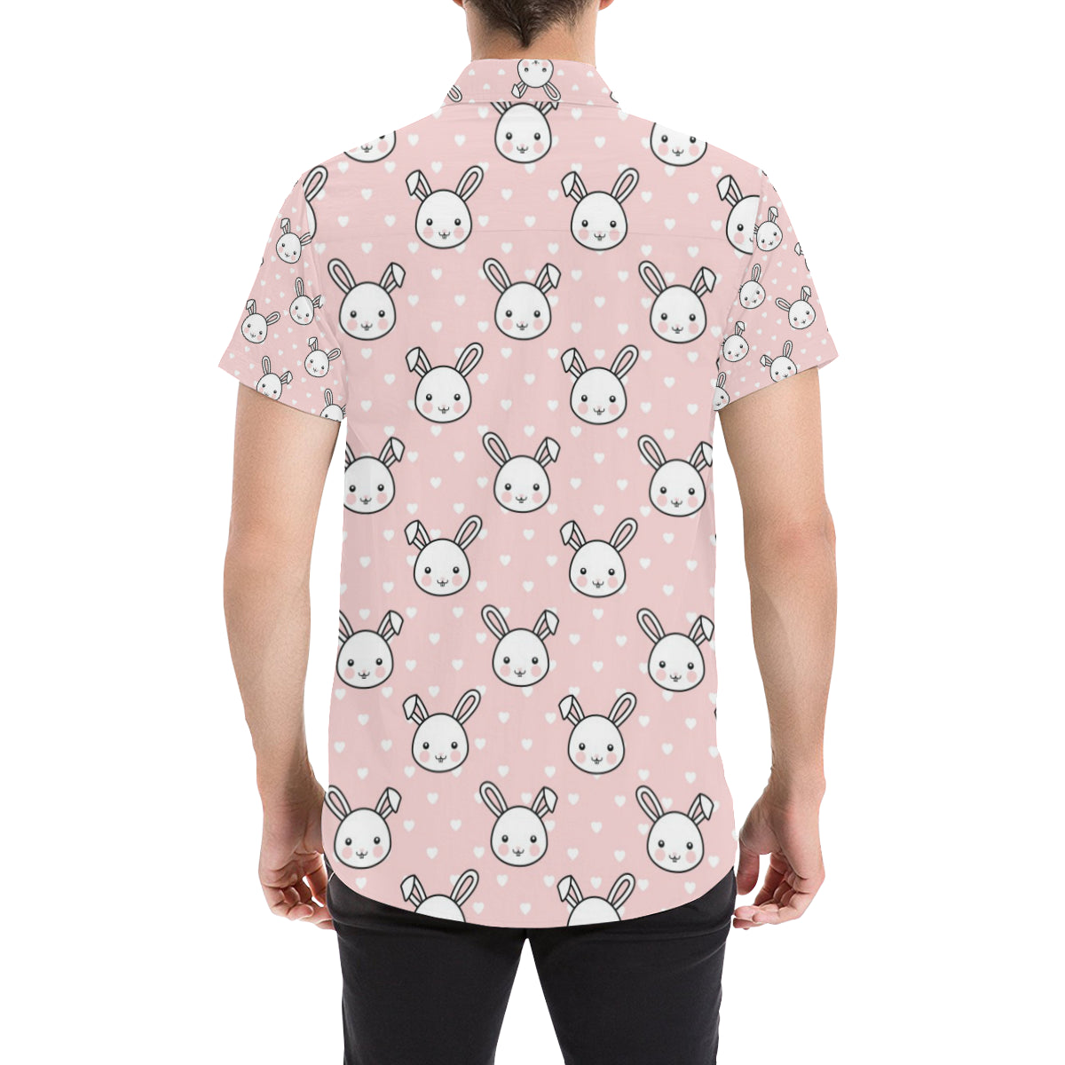 Rabbit Pattern Print Design RB02 Men's Short Sleeve Button Up Shirt