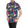 Beach Seashell Floral Theme Men's Short Sleeve Button Up Shirt