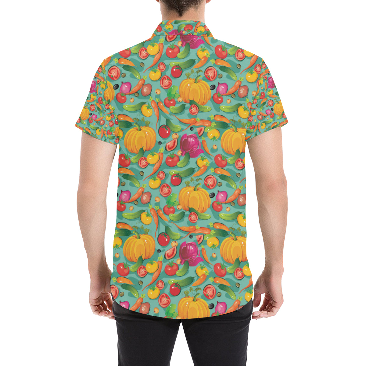 Vegan Colorful Themed Design Print Men's Short Sleeve Button Up Shirt