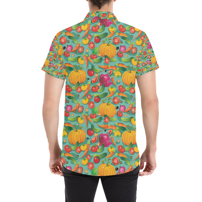 Vegan Colorful Themed Design Print Men's Short Sleeve Button Up Shirt