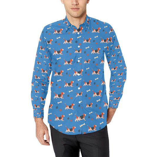 Basset Hound Pattern Print Design 02 Men's Long Sleeve Shirt