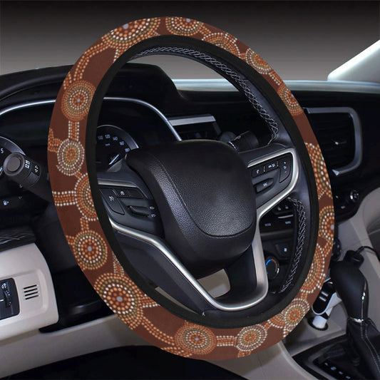 Aboriginal Pattern Print Design 03 Steering Wheel Cover with Elastic Edge