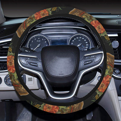 Horse Embroidery with Flower Design Steering Wheel Cover with Elastic Edge