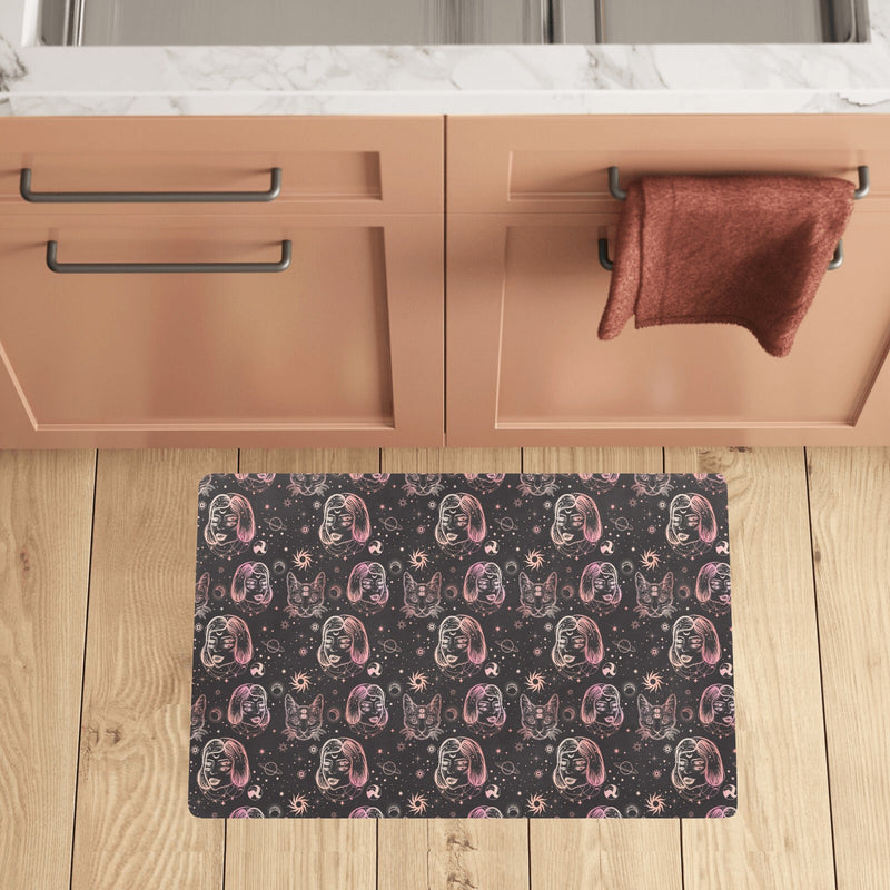 Third Eye Girl Cat Print Design LKS305 Kitchen Mat