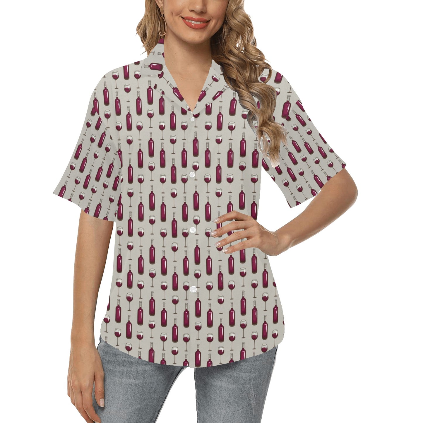 Wine Bottle Pattern Print Women's Hawaiian Shirt