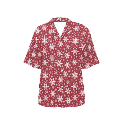 Snowflake Red Print Design LKS302 Women's Hawaiian Shirt