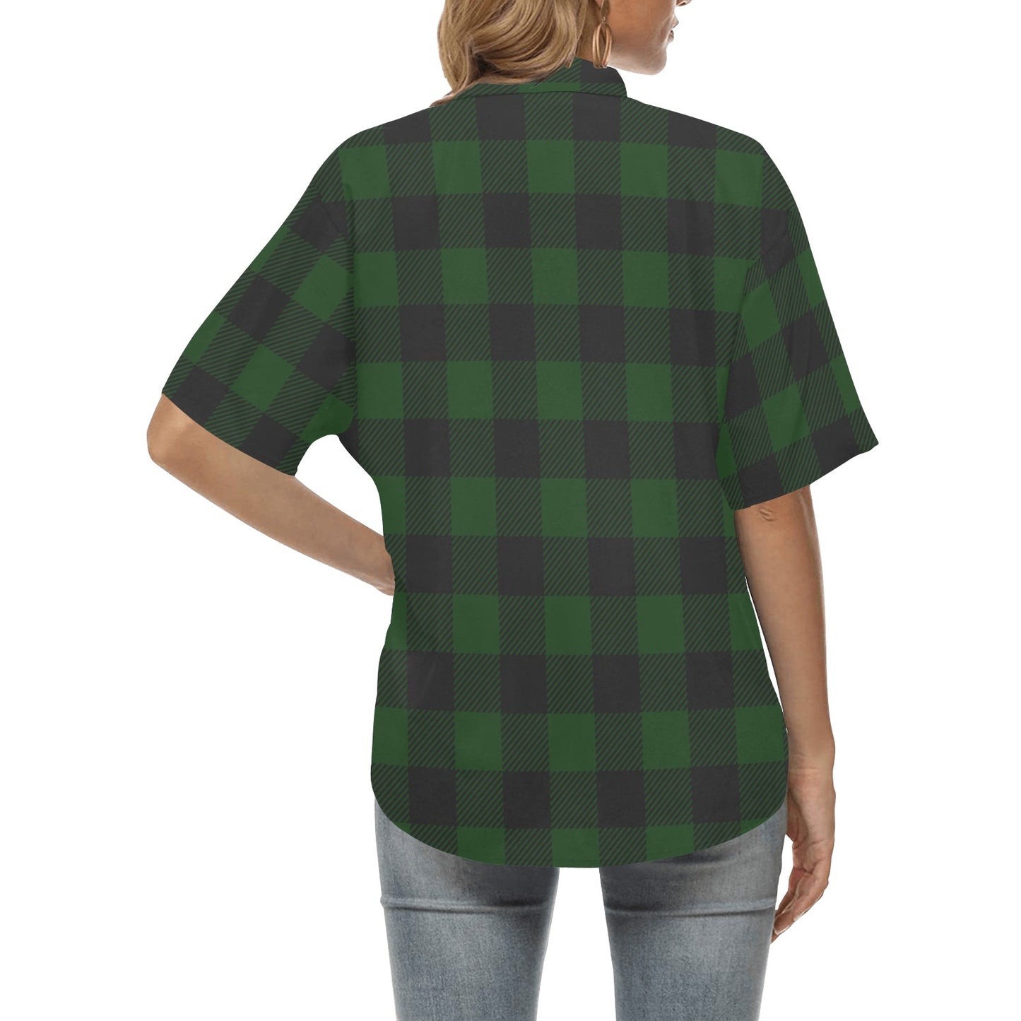 Buffalo check Green Pattern Print Design 02 Women's Hawaiian Shirt