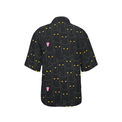 Black Cat Yellow Eyes Print Pattern Women's Hawaiian Shirt
