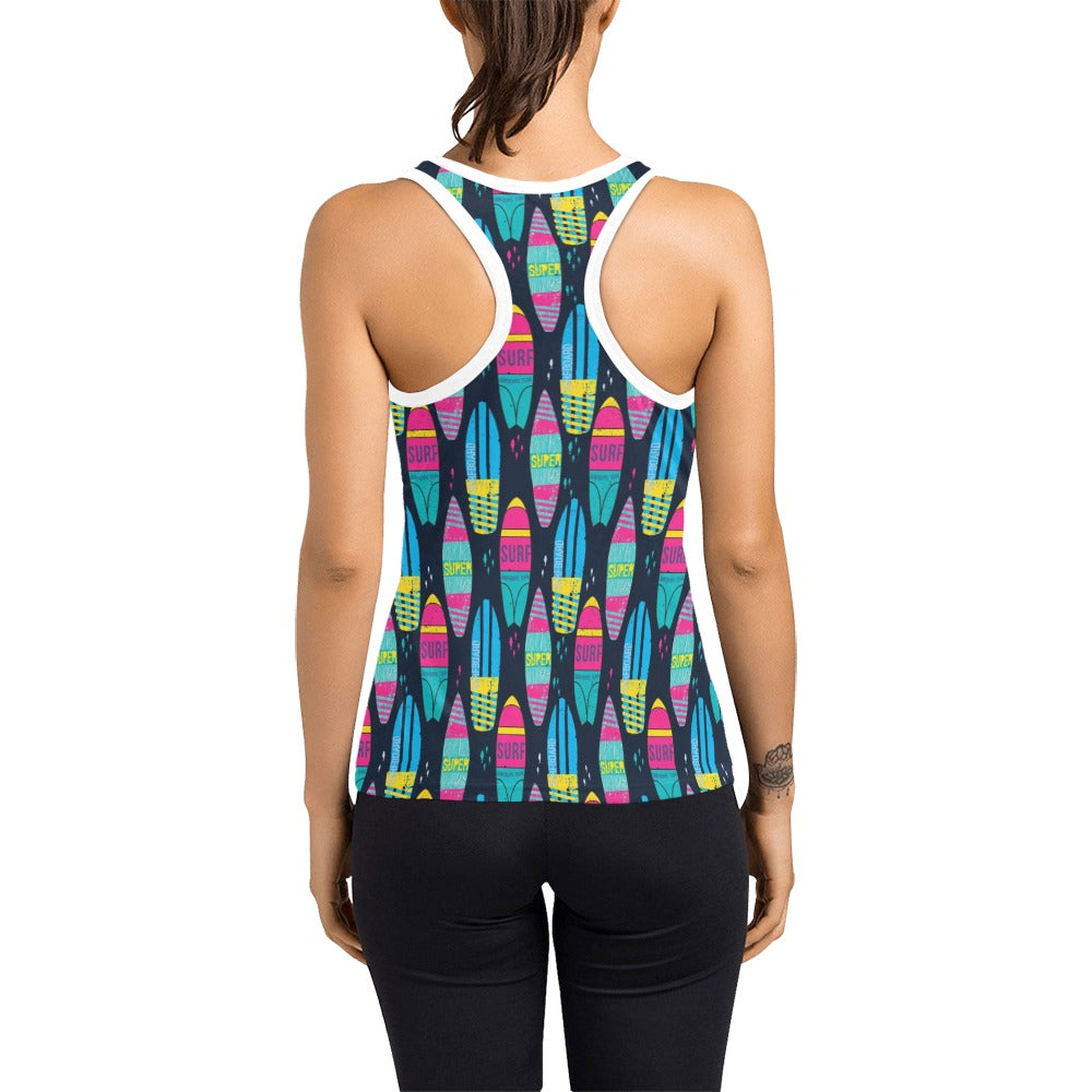 Surfboard Colorful Print Design LKS302 Women's Racerback Tank Top