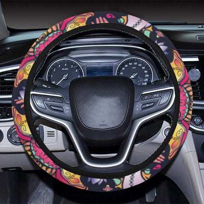 Ganesha Indian Pattern Print Design 03 Steering Wheel Cover with Elastic Edge