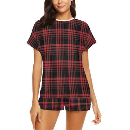 Tartan Red Black Print Design LKS303 Women's Short Pajama Set