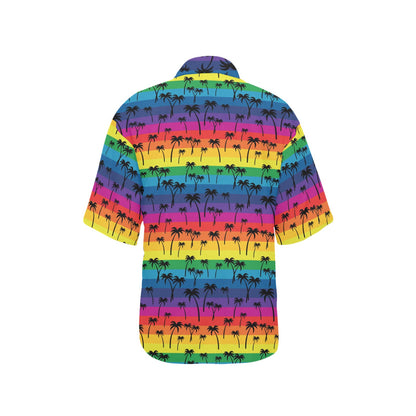 Palm Tree Rainbow Themed Print Women's Hawaiian Shirt