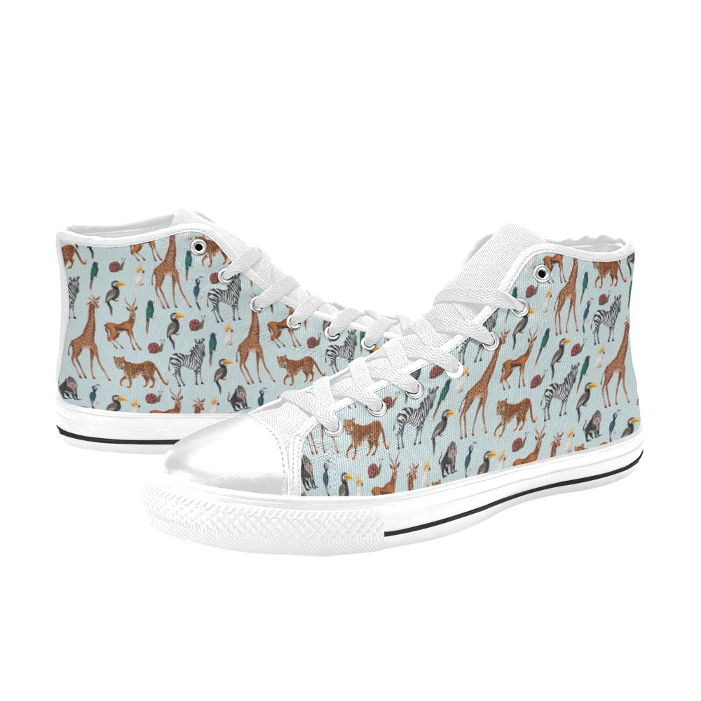 Safari Animal Print Design LKS306 High Top Women's White Shoes