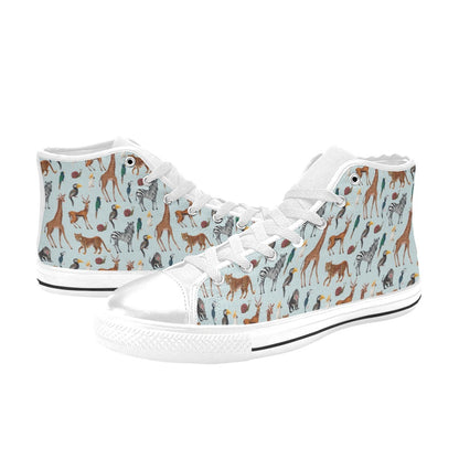 Safari Animal Print Design LKS306 High Top Women's White Shoes