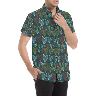 Rooster Hand Draw Design Men's Short Sleeve Button Up Shirt