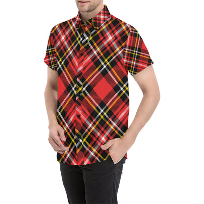Plaid Red Pattern Print Design A03 Men's Short Sleeve Button Up Shirt