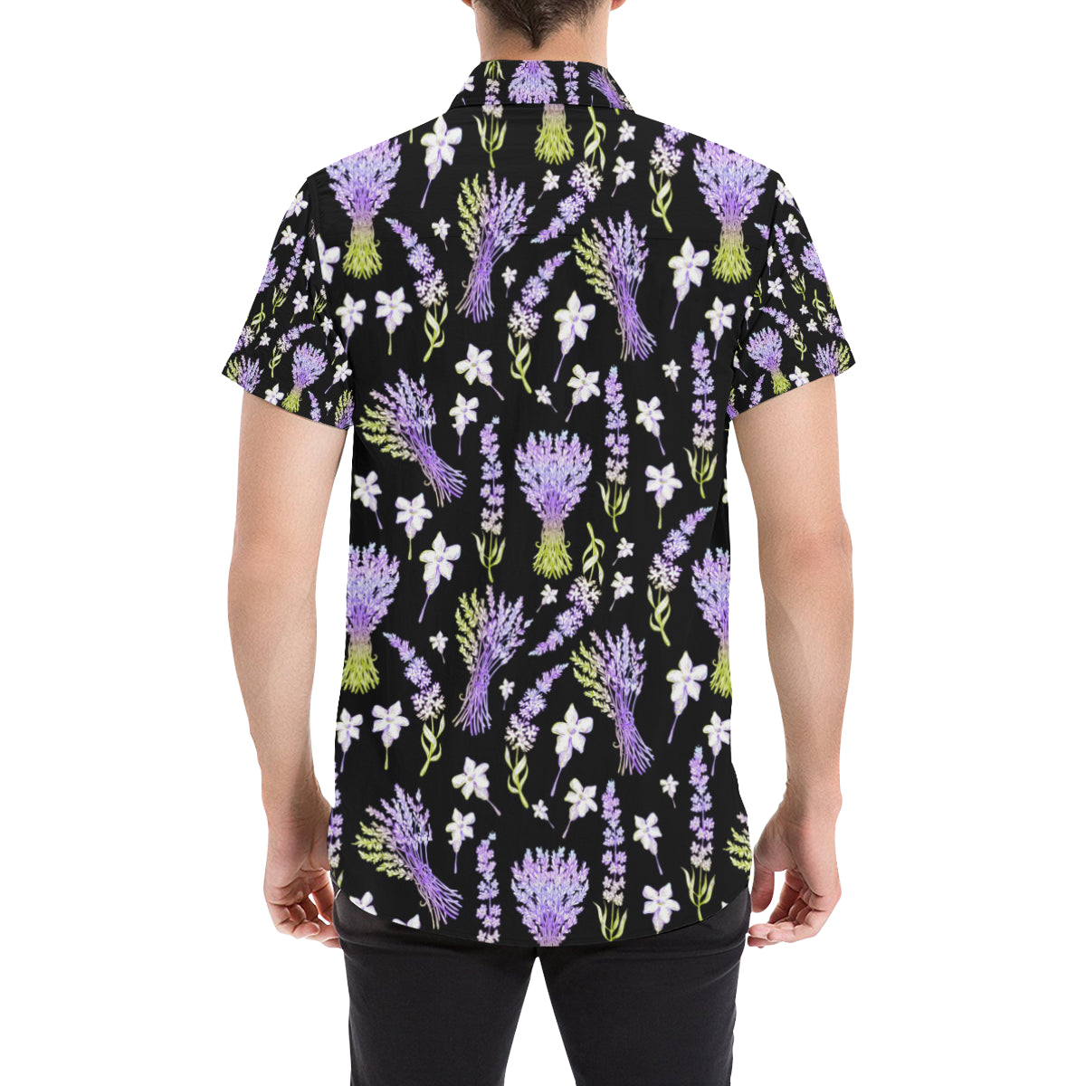 Lavender Pattern Print Design LV04 Men's Short Sleeve Button Up Shirt