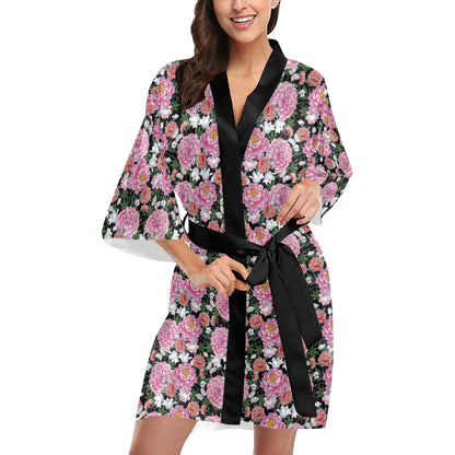 Dahlia Pattern Print Design 02 Women's Short Kimono