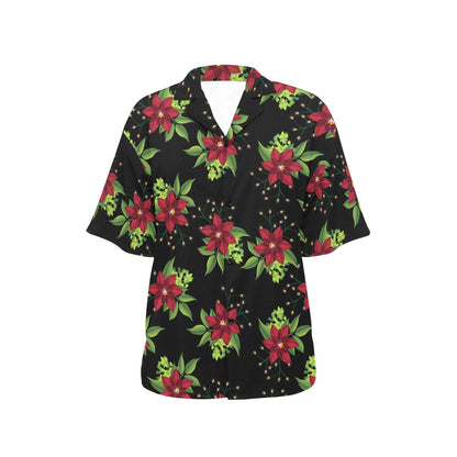 Poinsettia Pattern Print Design A01 Women's Hawaiian Shirt