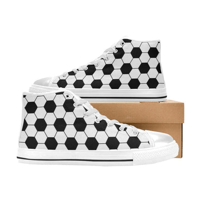 Soccer Ball Texture Print Design LKS303 High Top Women's White Shoes