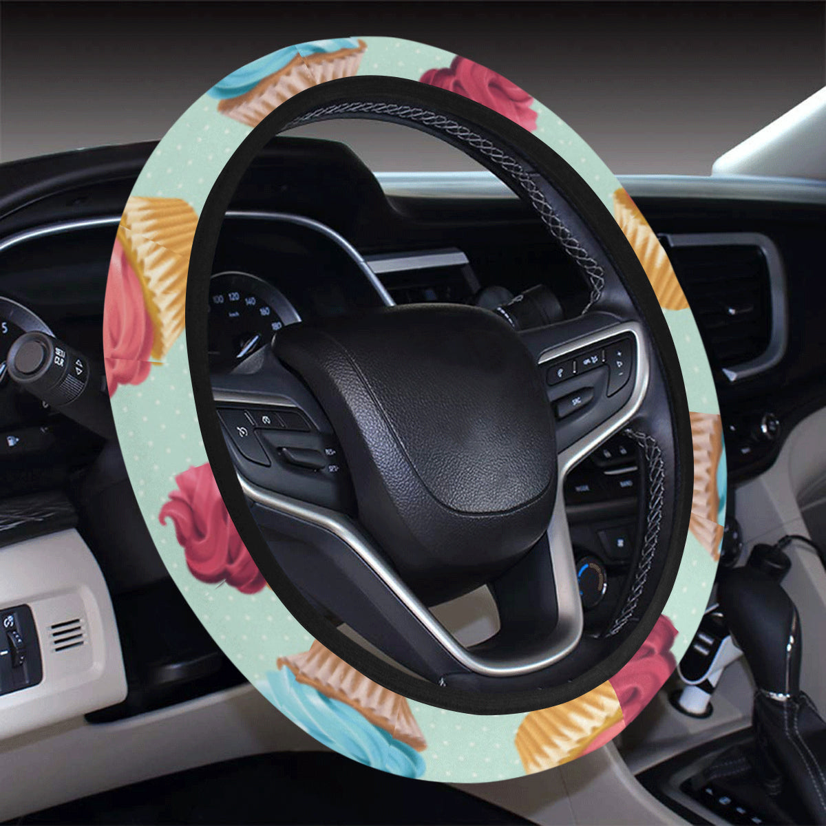 Cupcake Pattern Print Design 01 Steering Wheel Cover with Elastic Edge