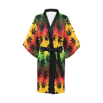 Rasta Pattern Print Design A02 Women's Short Kimono