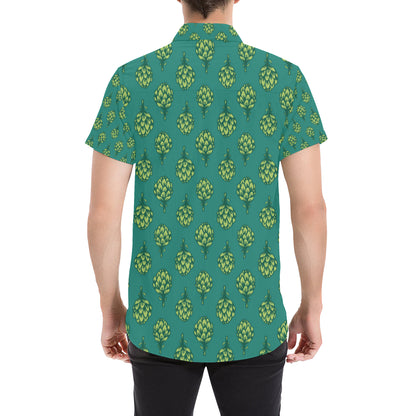 Artichoke Pattern Print Design 04 Men's Short Sleeve Button Up Shirt