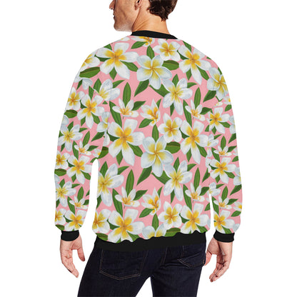 White Plumeria Pattern Print Design PM011 Men Long Sleeve Sweatshirt