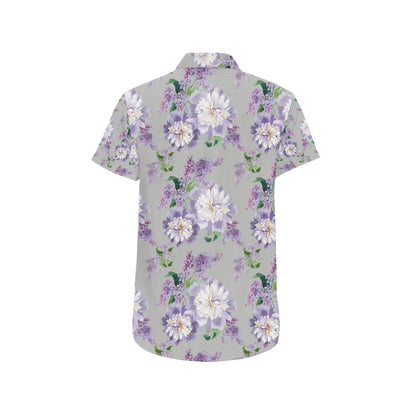 Lilac Pattern Print Design LI07 Men's Short Sleeve Button Up Shirt
