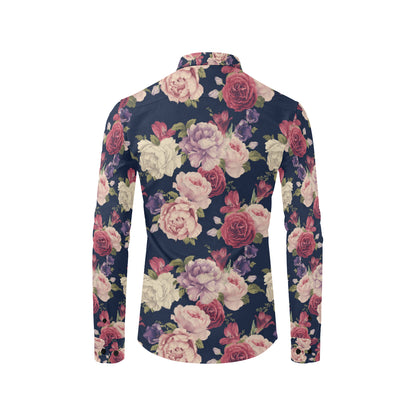 Peony Pattern Print Design PE03 Men's Long Sleeve Shirt