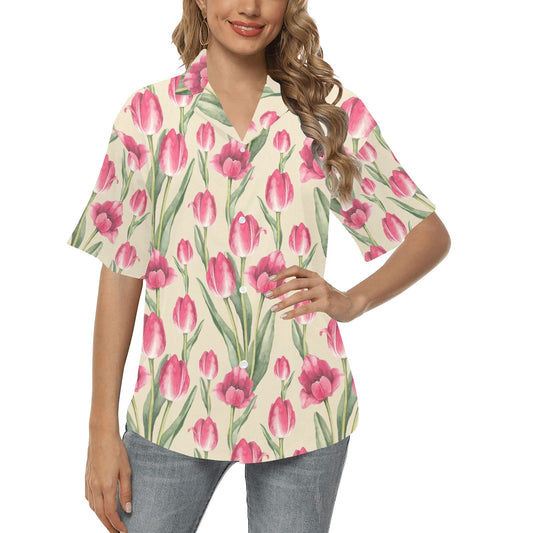 Tulip Pink Pattern Print Design TP06 Women's Hawaiian Shirt
